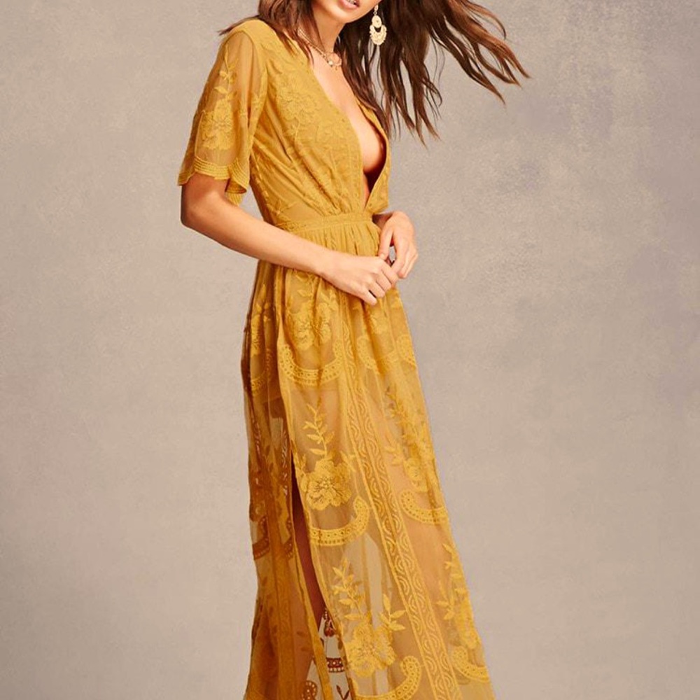 Honey Punch - As You Wish Womens Embroidered Lace Maxi Dress